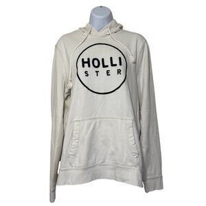 Hollister Hoodie M White Logo Pullover Y2K Retro Core Streetwear Cozy